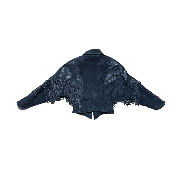Vintage Chia Leather Jacket Womens Small Black Fringe Western Cowgirl Nashville - Picture 9 of 11